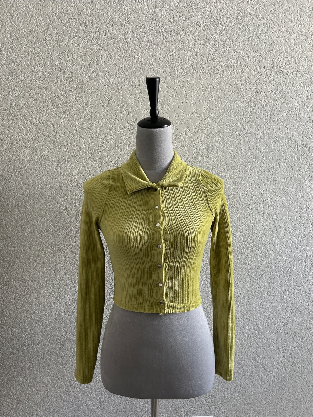 PacSun Lime Green Cropped Ribbed Button-Front Cardigan